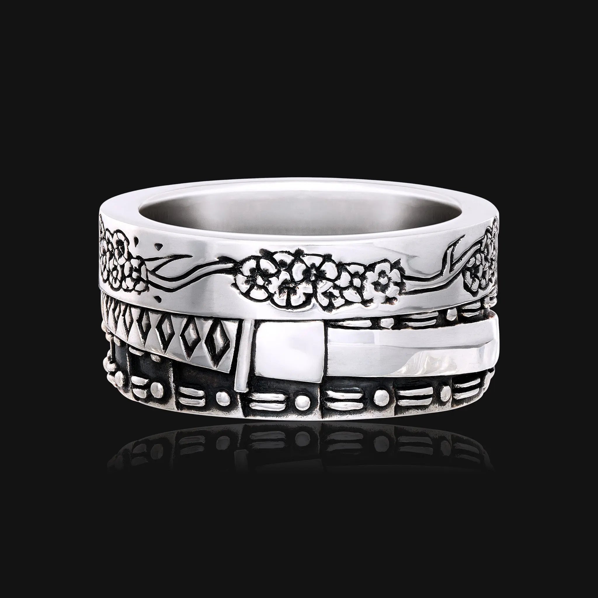 rolemodel 藤井萩花 silver ring 925 VINTAGE PZ ISRAEL FLOWER FLORAL STERLING SILVER 925 RING SZ 7.25