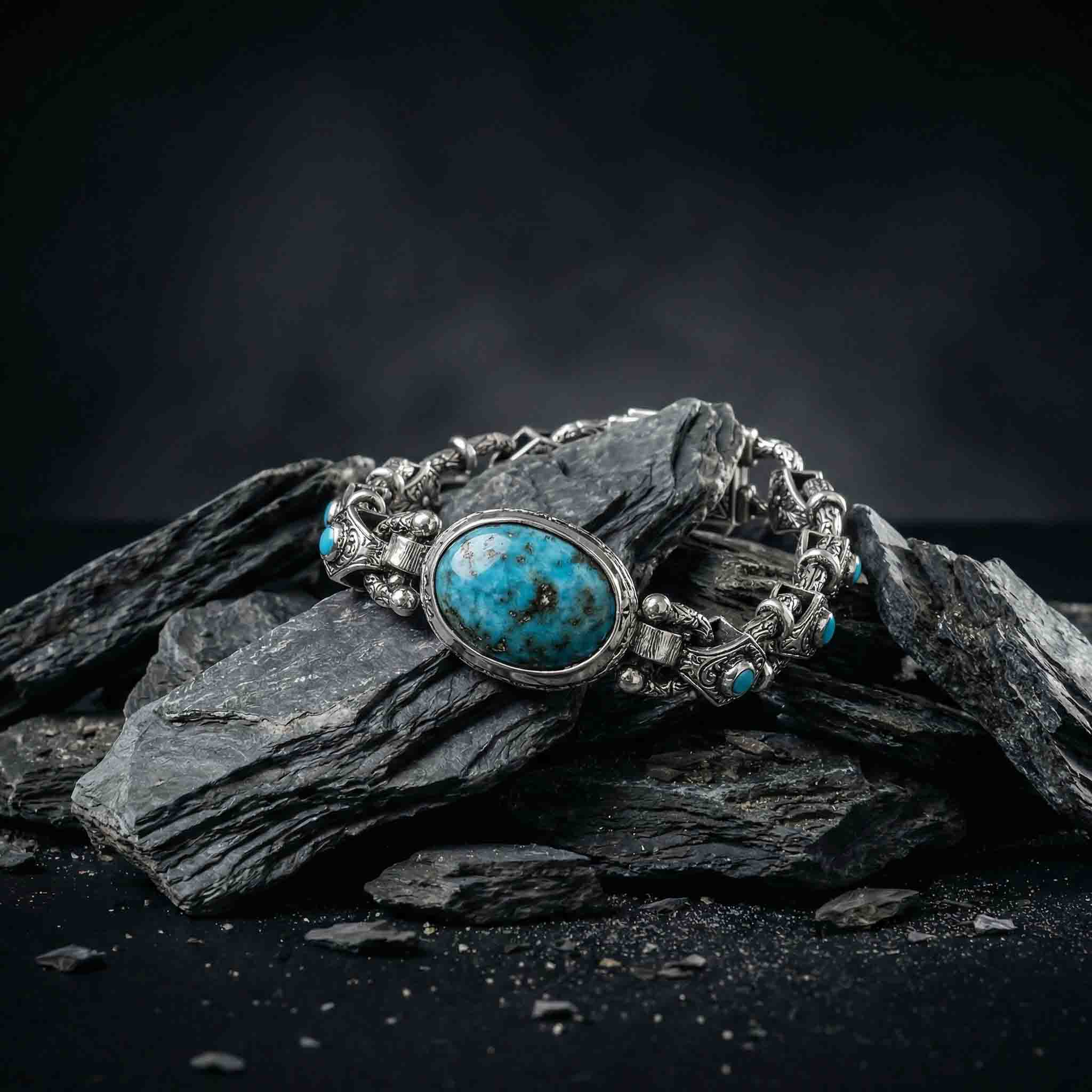 Ancient Nebula - Sterling Silver Turqoise Stone Bracelet